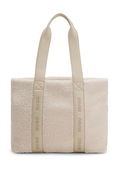 Faux-shearling tote bag with logo straps