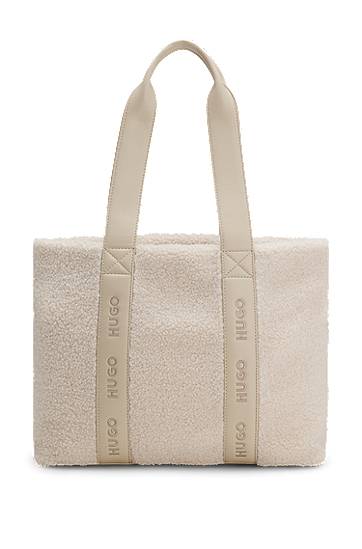 Tote bag BOSS Faux-shearling tote bag with logo straps Béžová | 50552302