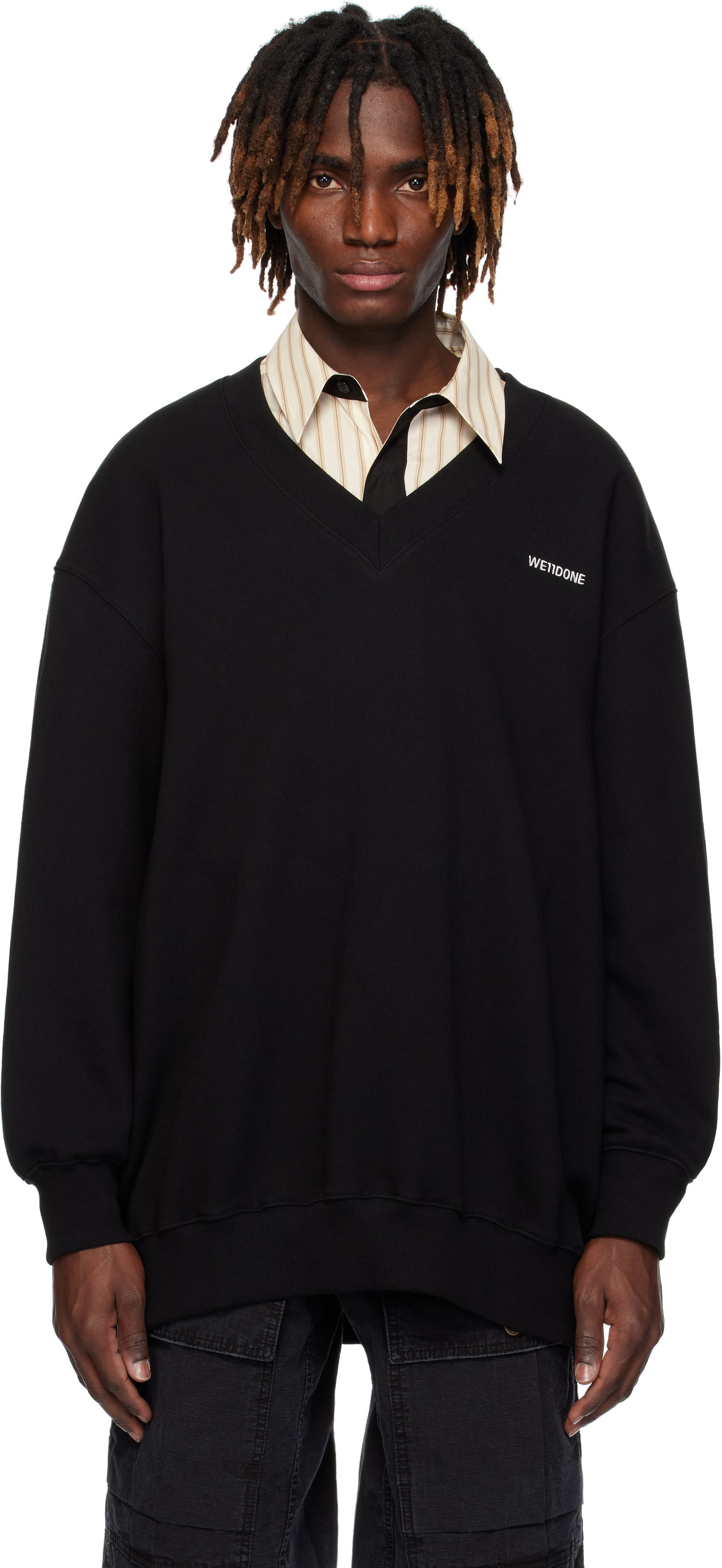 Sveter We11done We11done Oversized V-Neck Sweatshirt Čierna | WD-TS0-25-773-U-BK, 0