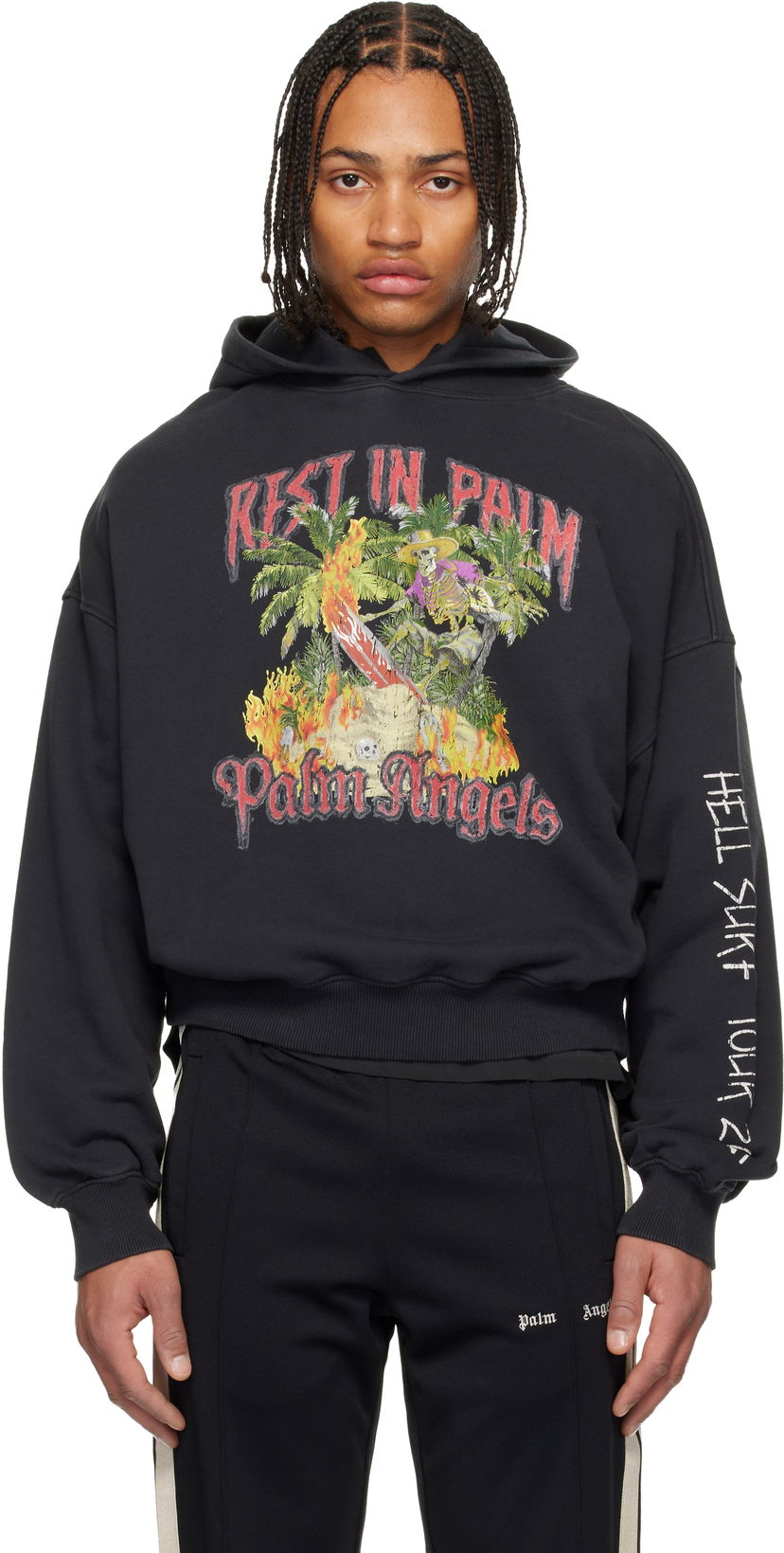 Mikina Palm Angels 'Rest In Palm' Hell Surf Tour 23 Loose Hoodie Čierna | PMBB17IF25FLE0011084