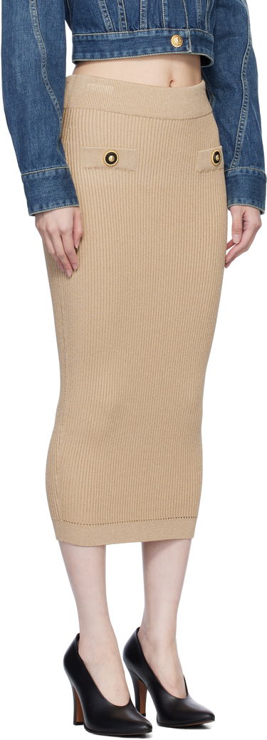 Sukňa Balmain Ribbed Knit Midi Skirt Béžová | EF1LD022KI10, 1