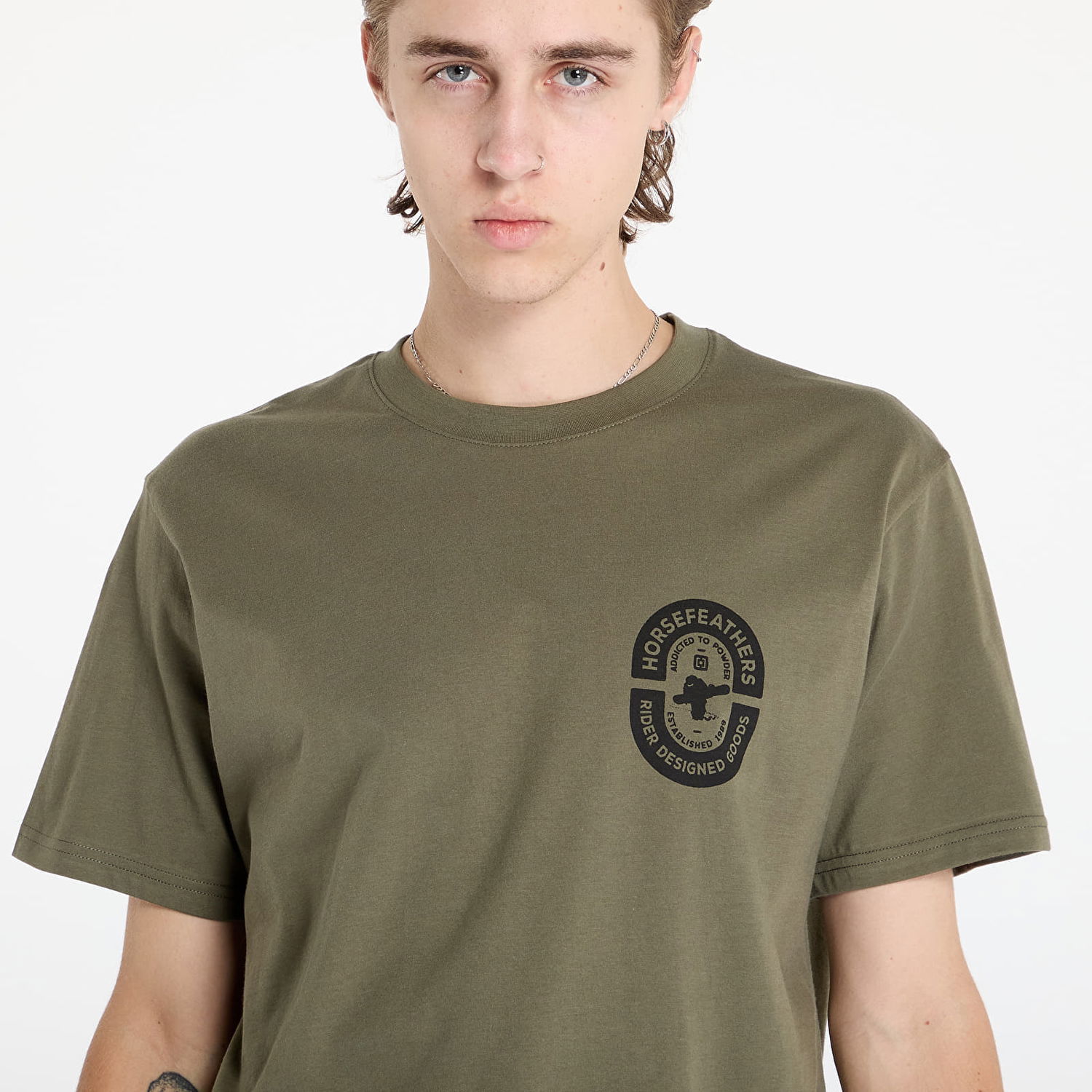 Tričko Horsefeathers Powder Badge II T-Shirt Burnt Olive M Béžová | SM1359B, 1