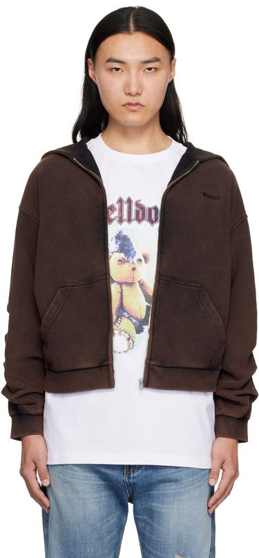 Mikina We11done We11done Wrinkled Zip-Up Hoodie Hnedá | WD-TJ0-25-830-U-BK, 0