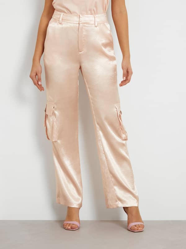 Nohavice a džínsy GUESS Mid Rise Satin Cargo Pant Béžová | W4GB44WECV2, 0