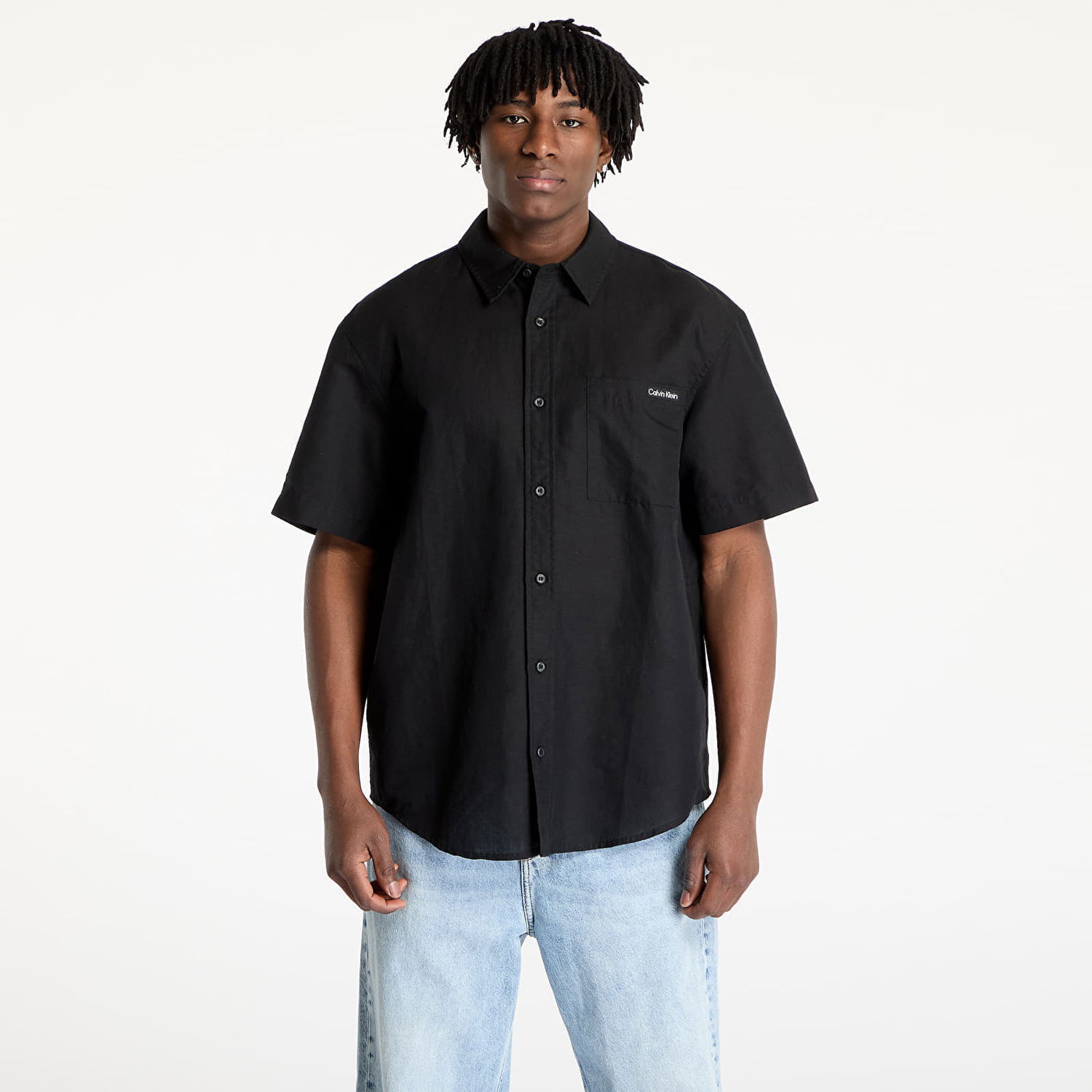 Košeľa CALVIN KLEIN Calvin Klein Jeans Linen Cotton Short Sleeve Shirt Čierna | J30J327296 BEH, 0