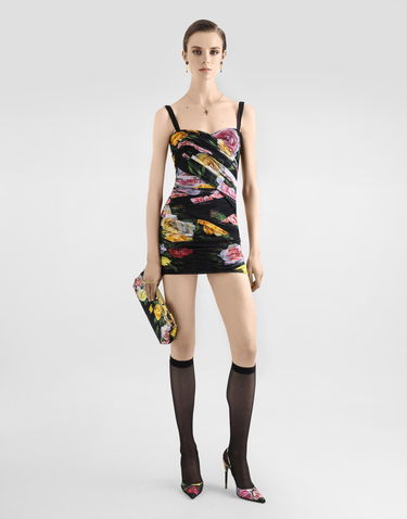 Šaty Dolce & Gabbana Dolce & Gabbana Draped Tulle Mini Dress with Rose Print Rôznofarebný | F6TLETFSUBIHN5IY, 1