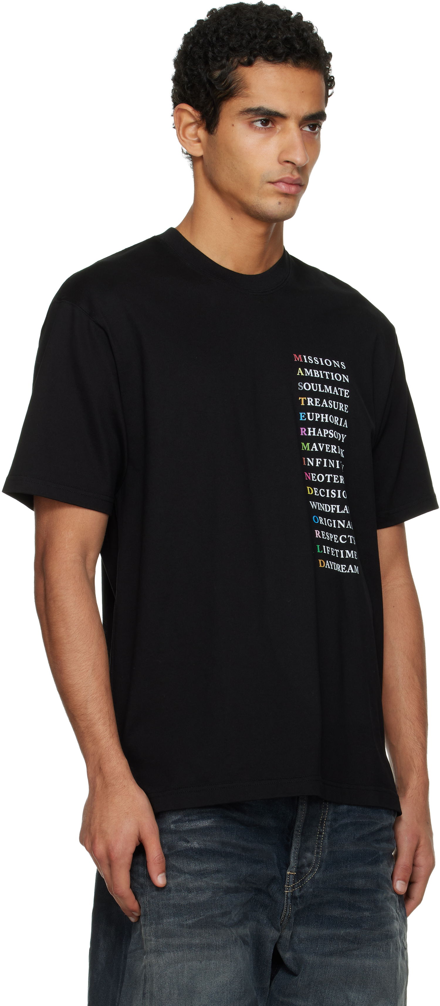 Tričko Mastermind WORLD 'Mastermind World' Collection Vertical Acronym Text Print Short Sleeve T-Shirt Čierna | MW25S15-TS061-011, 1