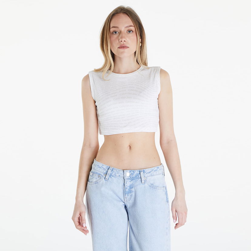 Tielko CALVIN KLEIN Top Jeans Cropped Tank Top Warp Logo White Biela | J20J223163 0K9