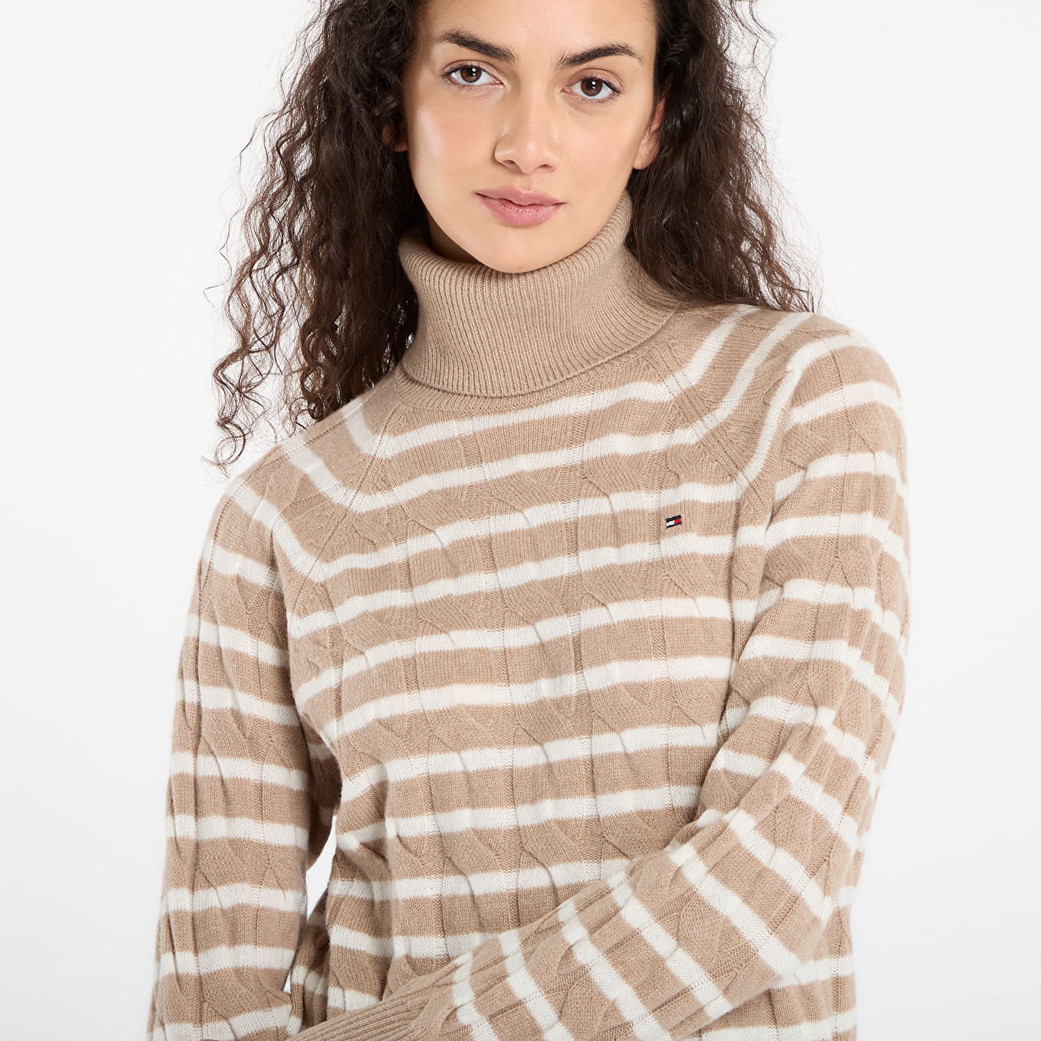 Sveter Tommy Hilfiger Tommy Hilfiger Soft Wool Cable Roll-Neck Long Sleeve Sweater Béžová | WW0WW46791 0AJ, 1