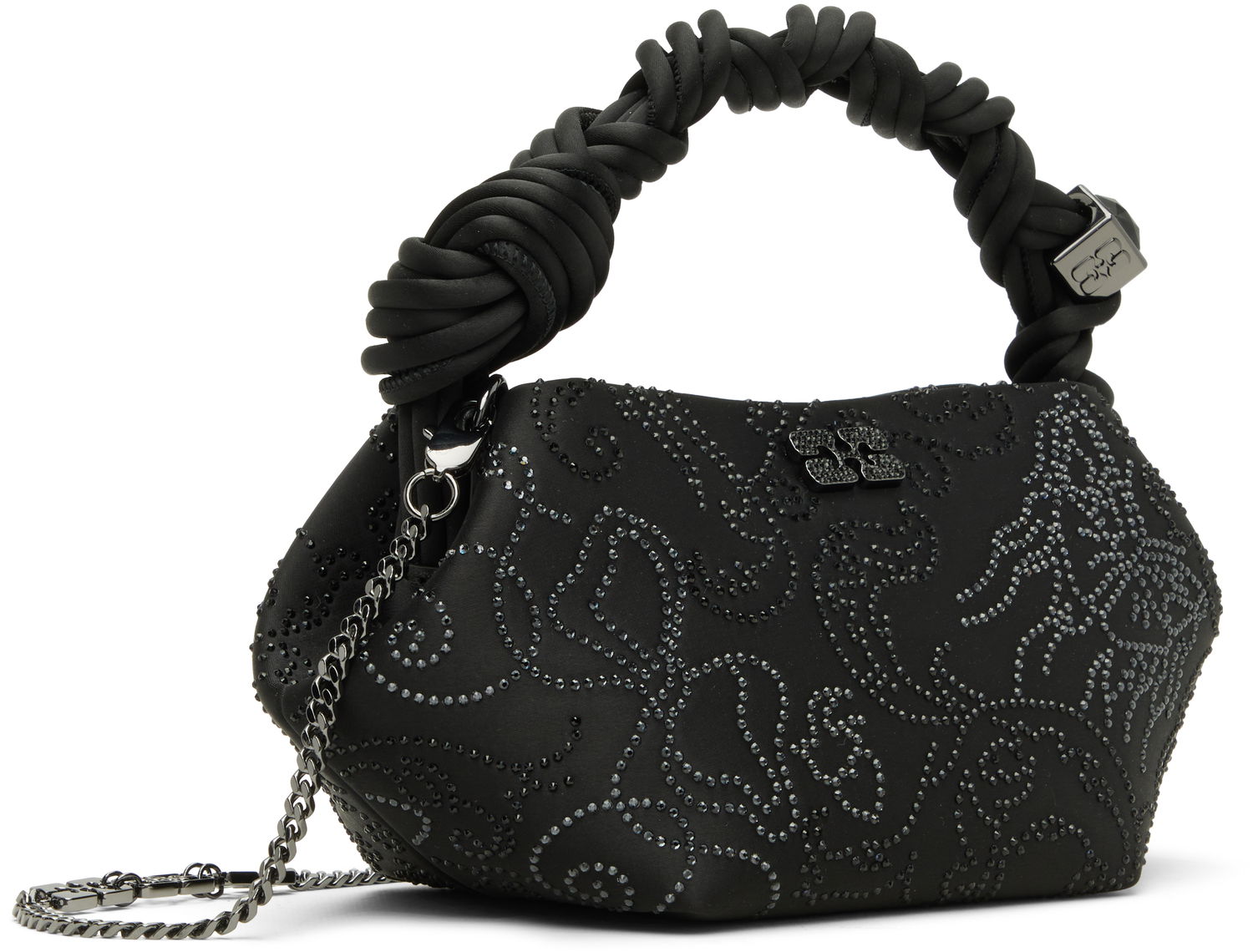 Kabelka GANNI Mini Bou Bag with Braided Handle and Crystal Embellishments Čierna | A7167, 1