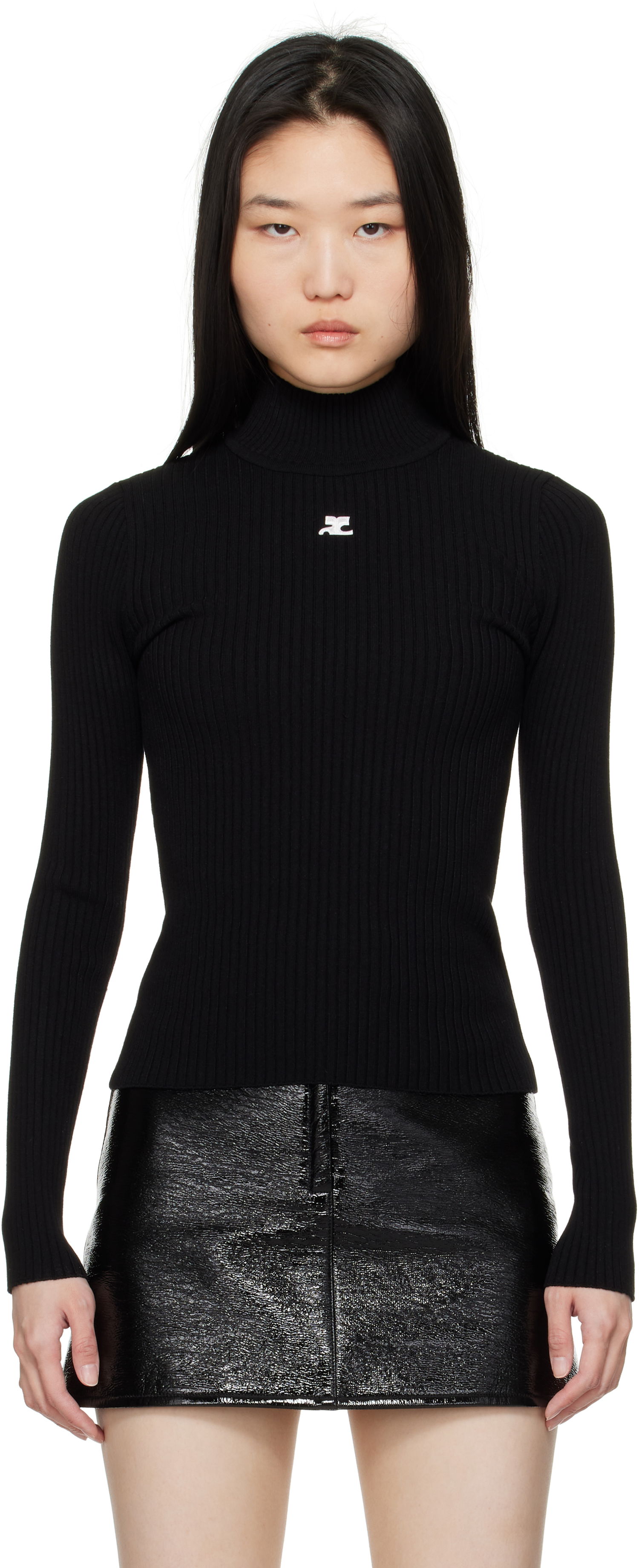 Sveter Courrèges Courrèges Reedition Rib Knit Mock Neck Sweater Čierna | PERMPU022FI0001, 0