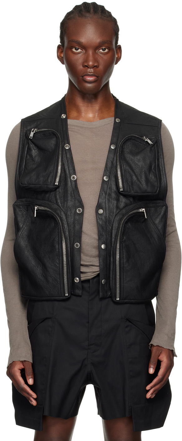 Vesta Rick Owens Black Porterville Leather Cargo Vest Čierna | RU02D6767 LBA, 0