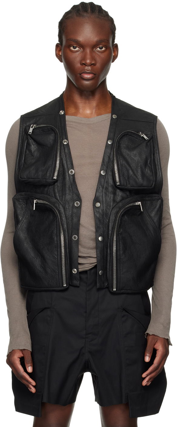 Vesta Rick Owens Black Porterville Leather Cargo Vest Čierna | RU02D6767 LBA