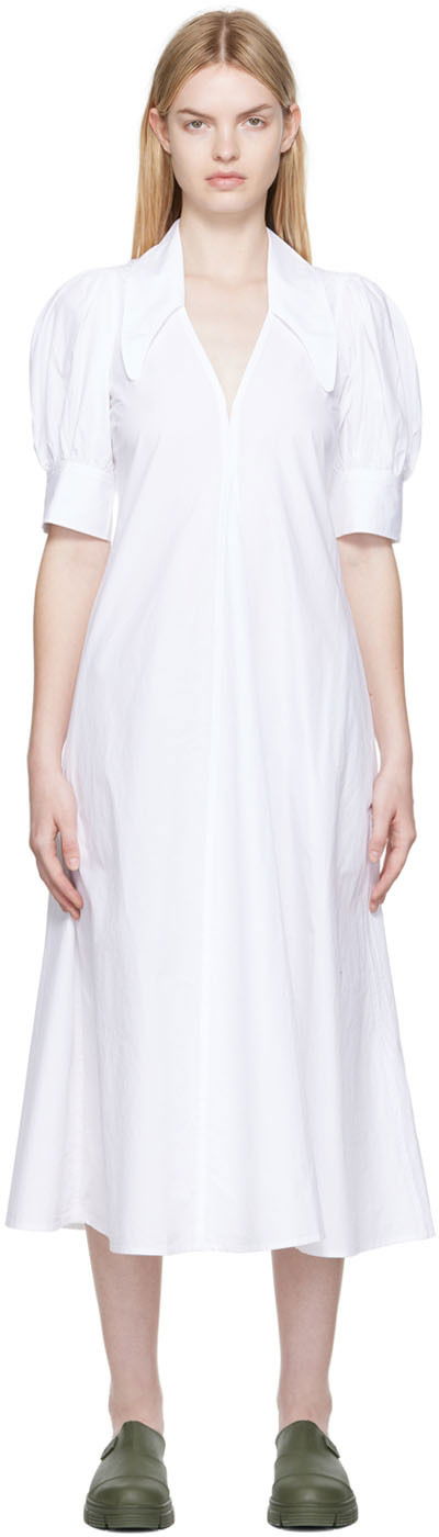 Šaty GANNI GANNI Organic Cotton Midi Dress Biela | F7127, 0