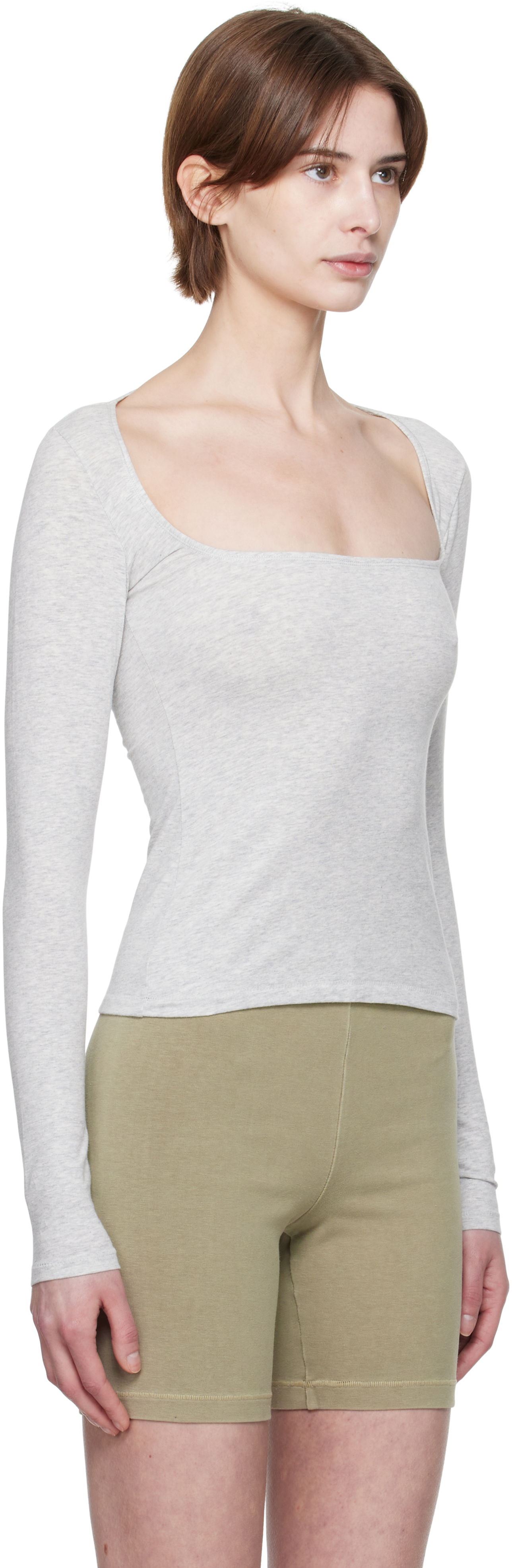 Tielko SKIMS SKIMS Cotton Jersey Scoop Neck Long Sleeve T-Shirt Šedá | LS-LST-7908W, 1