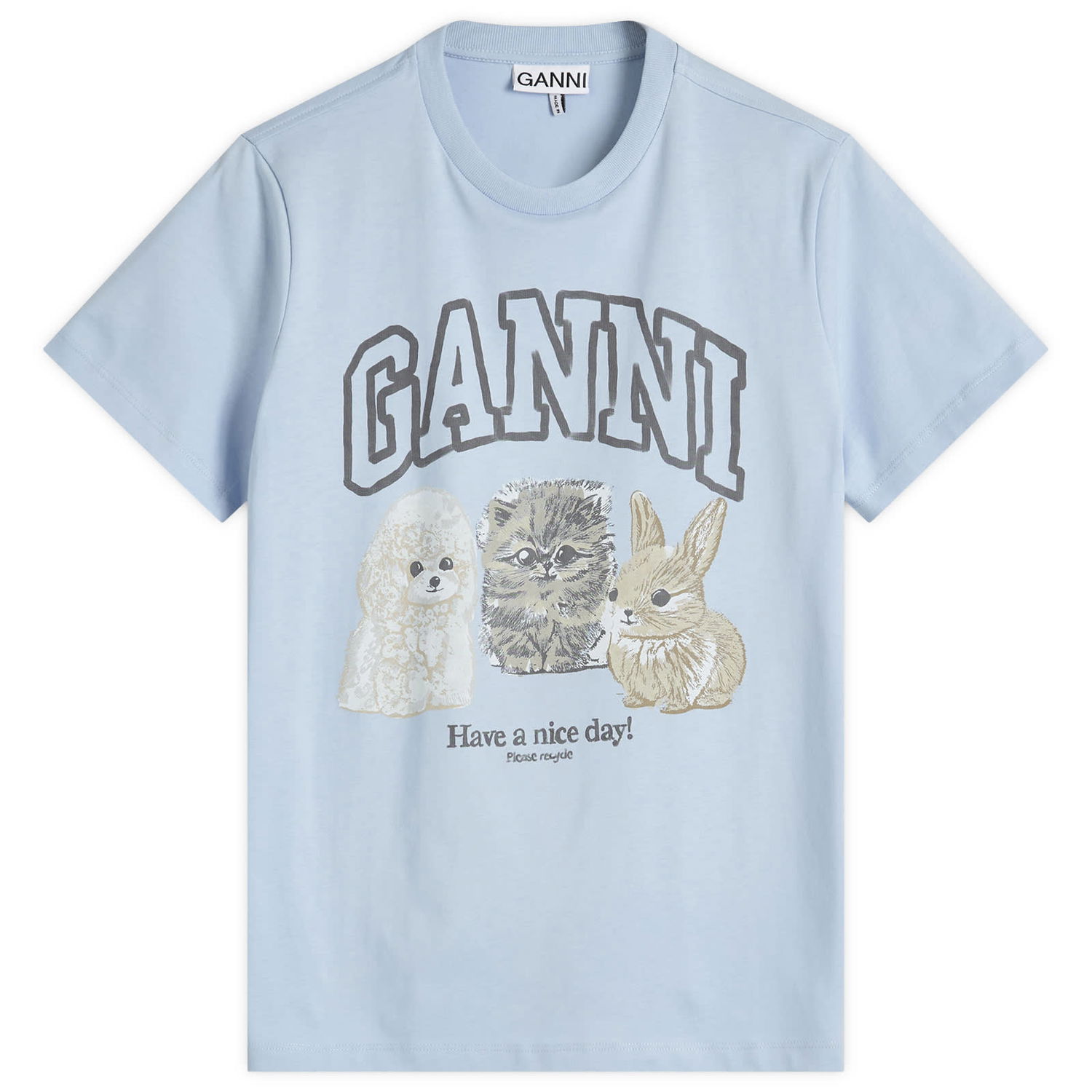 Tričko GANNI GANNI Women's Relaxed T-Shirt with Animal Print Modrá | T4278-570, 1