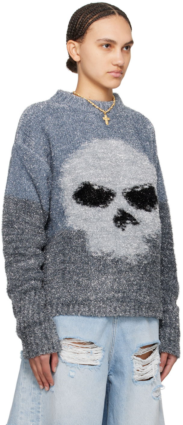 Sveter ERL Intarsia Knit Skull Sweater Šedá | ERL08N367, 1