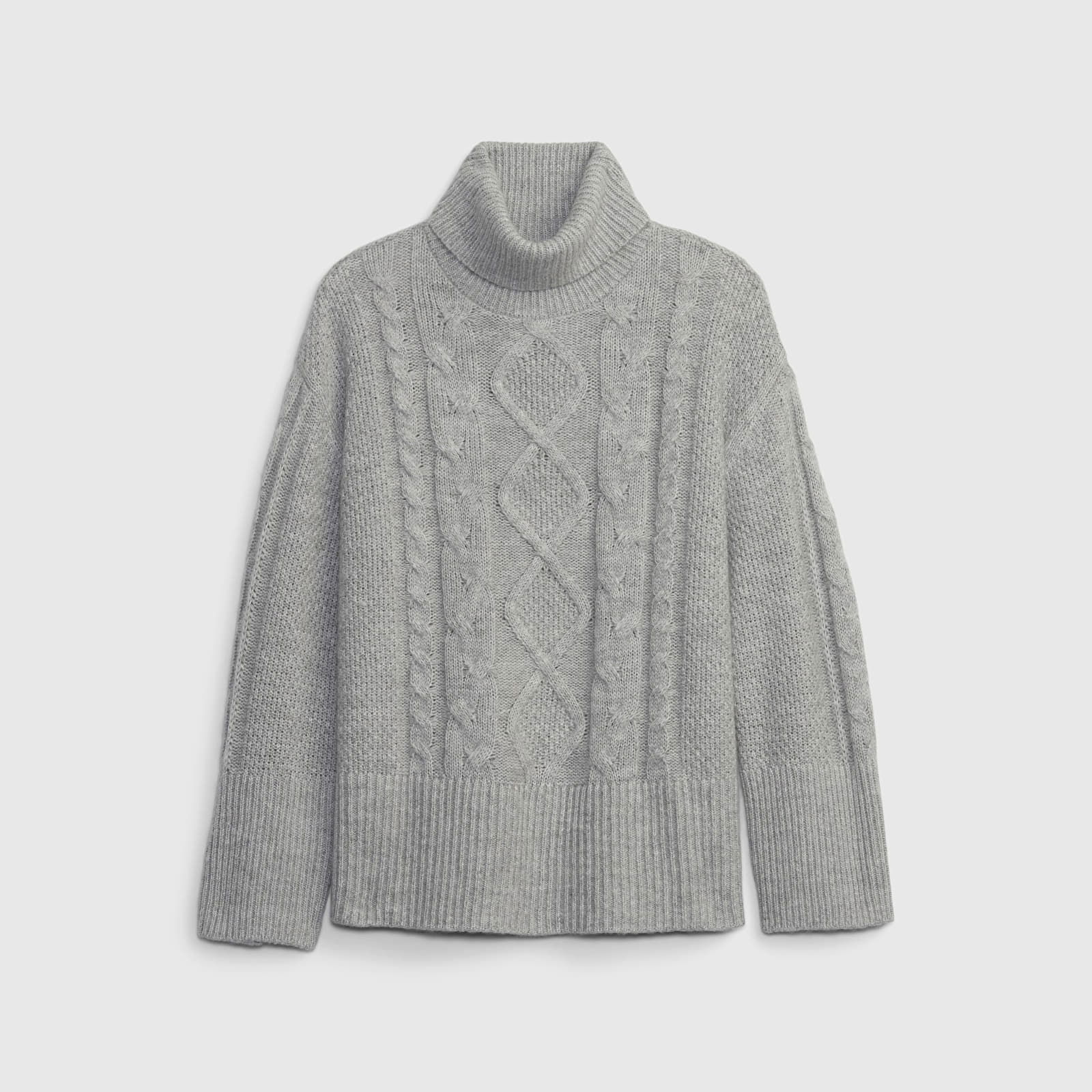 Sweater Tneck Cable Light Grey Heather XXS