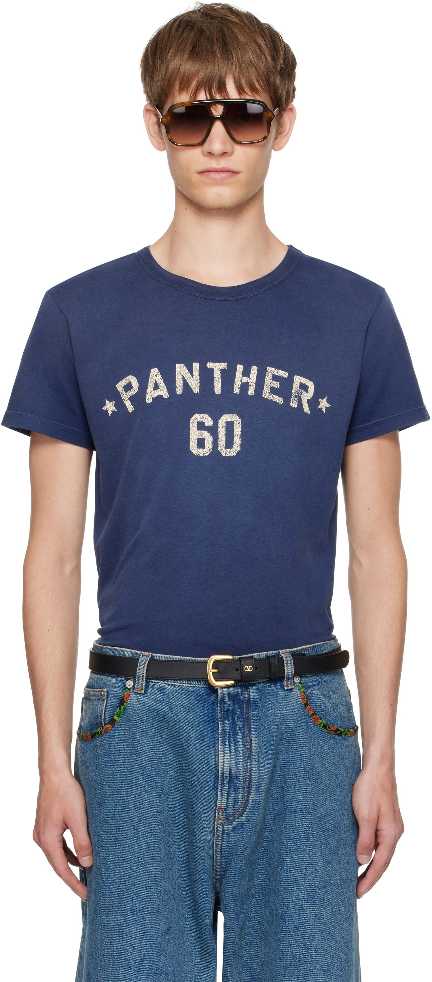 Tričko Valentino Valentino 'Chez Valentino' Panther 60 Graphic T-Shirt Modrá | 7V3MG17EAYD, 0