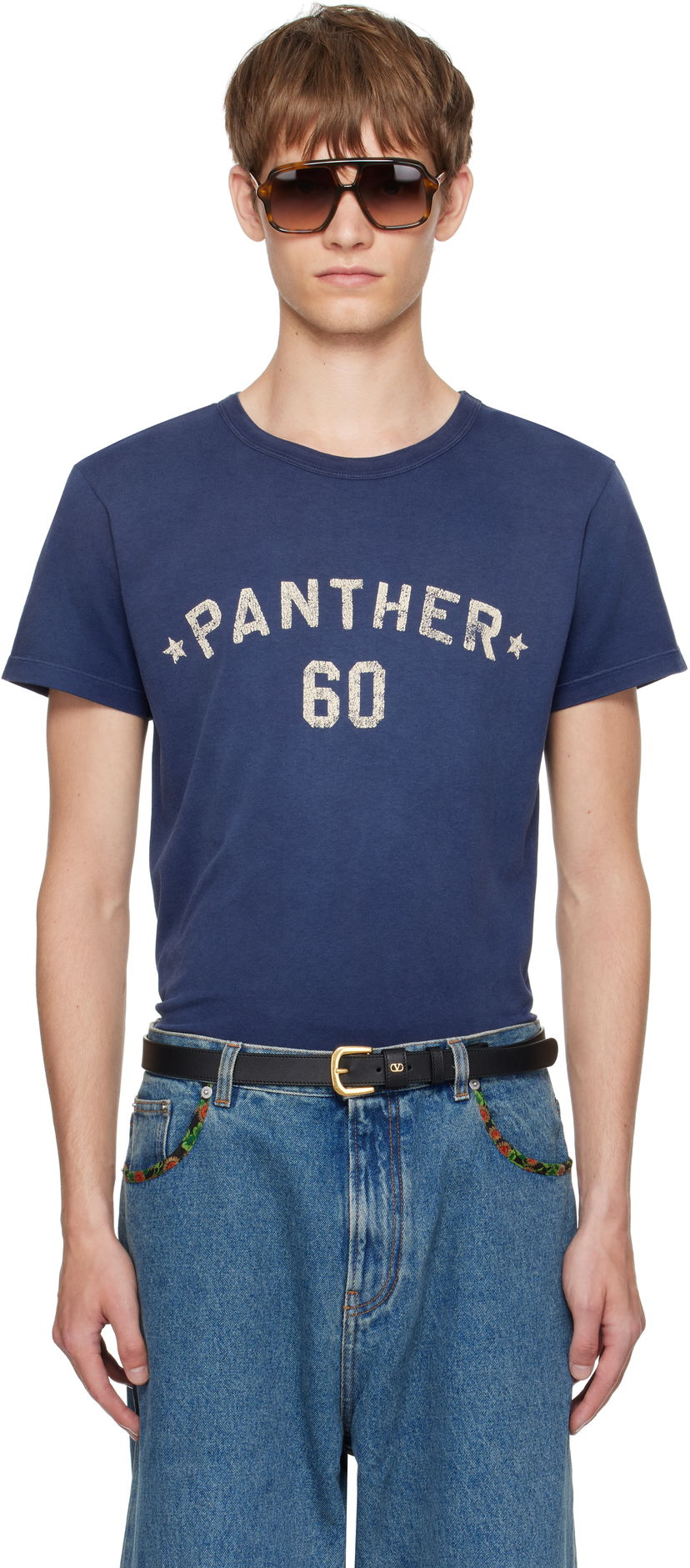 Tričko Valentino Valentino 'Chez Valentino' Panther 60 Graphic T-Shirt Modrá | 7V3MG17EAYD