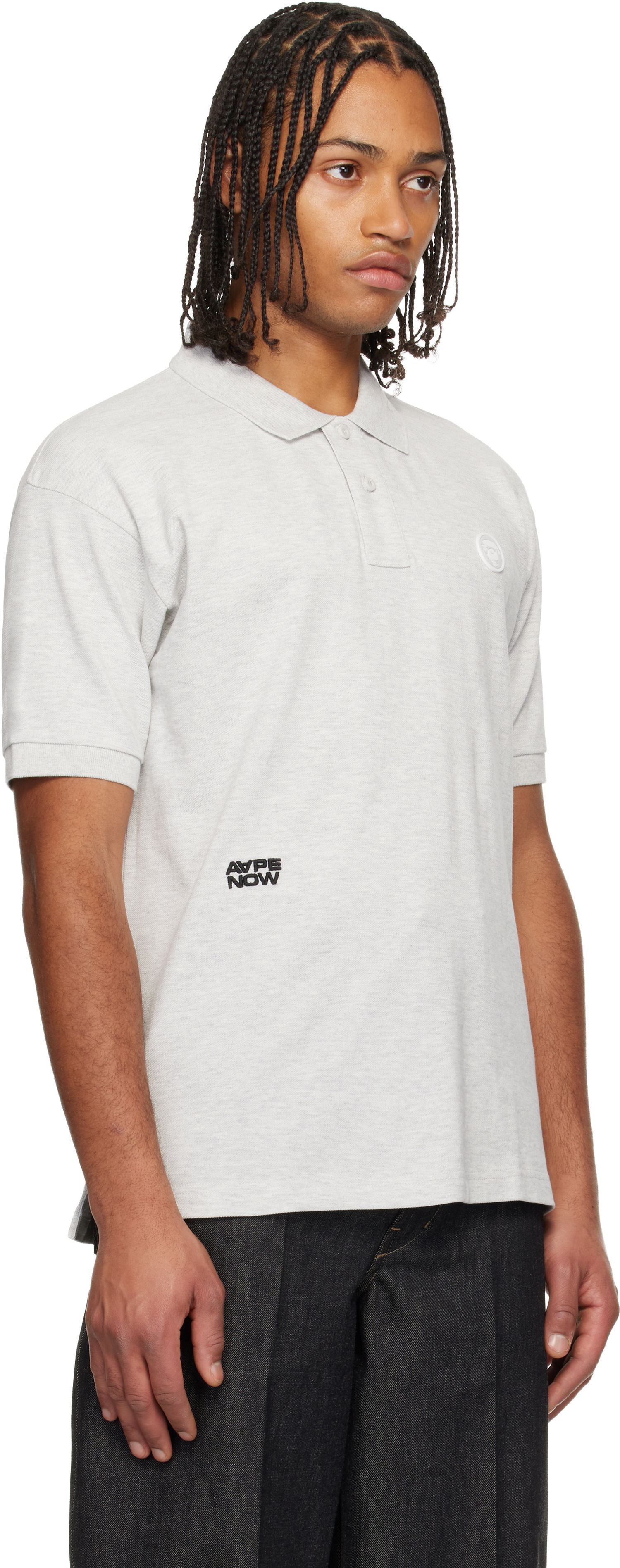 Polo tričko AAPE by A Bathing Ape 'AAPENOW' Moonface Logo Short Sleeve Polo Šedá | AAPPOM1609XANWH2, 1