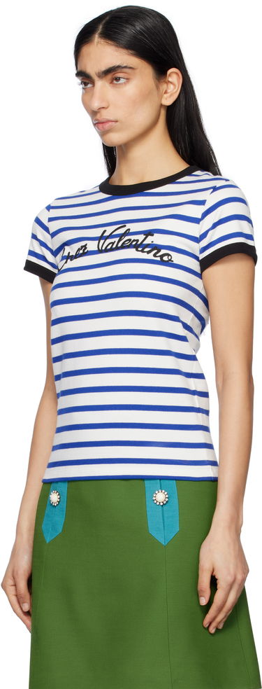 Tričko Valentino Valentino Striped Jersey Cotton T-shirt Modrá | 6B3MG24P961, 3