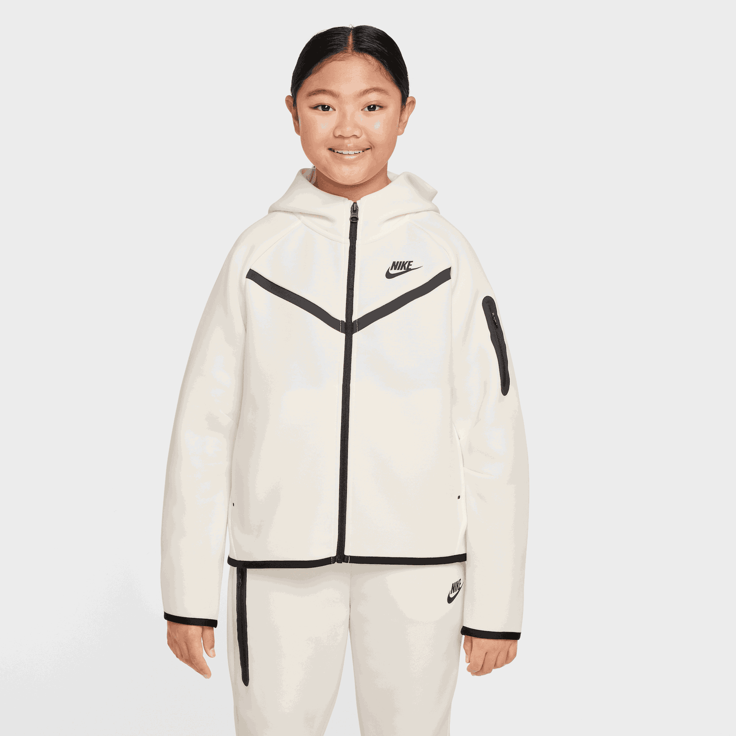 Mikina Nike Girls' Sportswear Tech Fleece Full-Zip Hoodie Biela | HV8695-133, 1