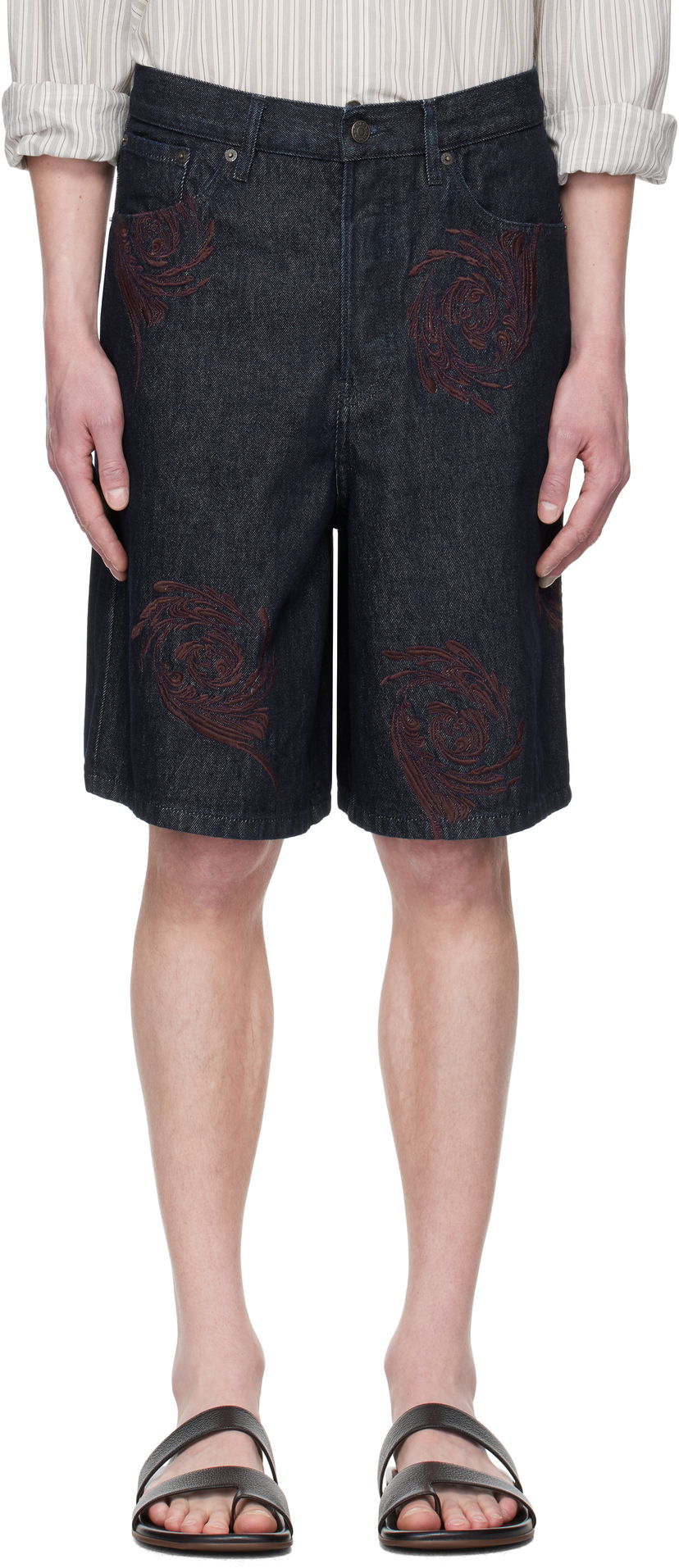 Šortky Dries Van Noten Dries Van Noten Embroidered Denim Shorts Modrá | 251-080918-1554