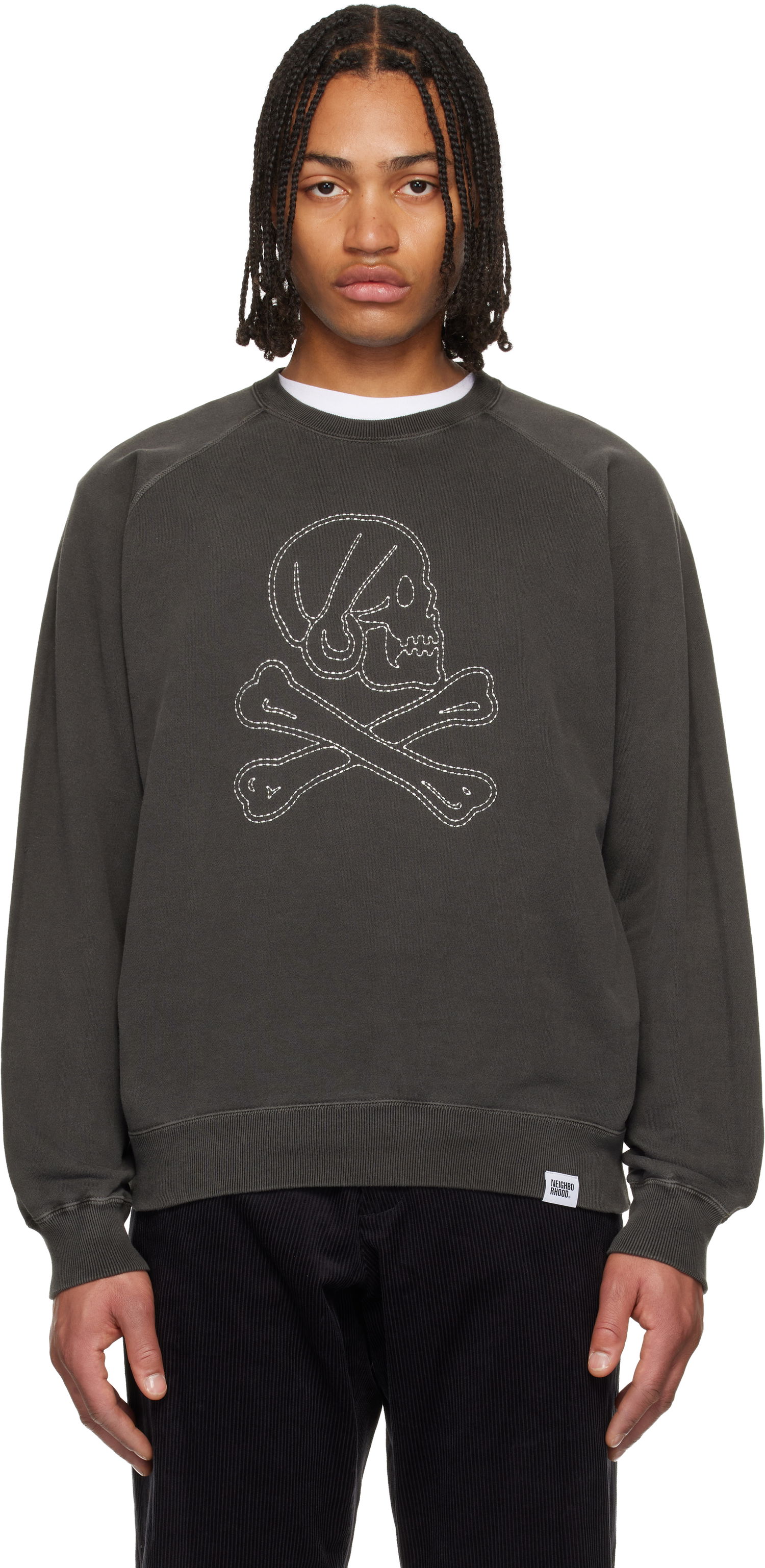 Mikina Neighborhood Pigment Dyed Sweatshirt with Stitched Skull and Crossbones Šedá | 252FPNH-CSM04, 0