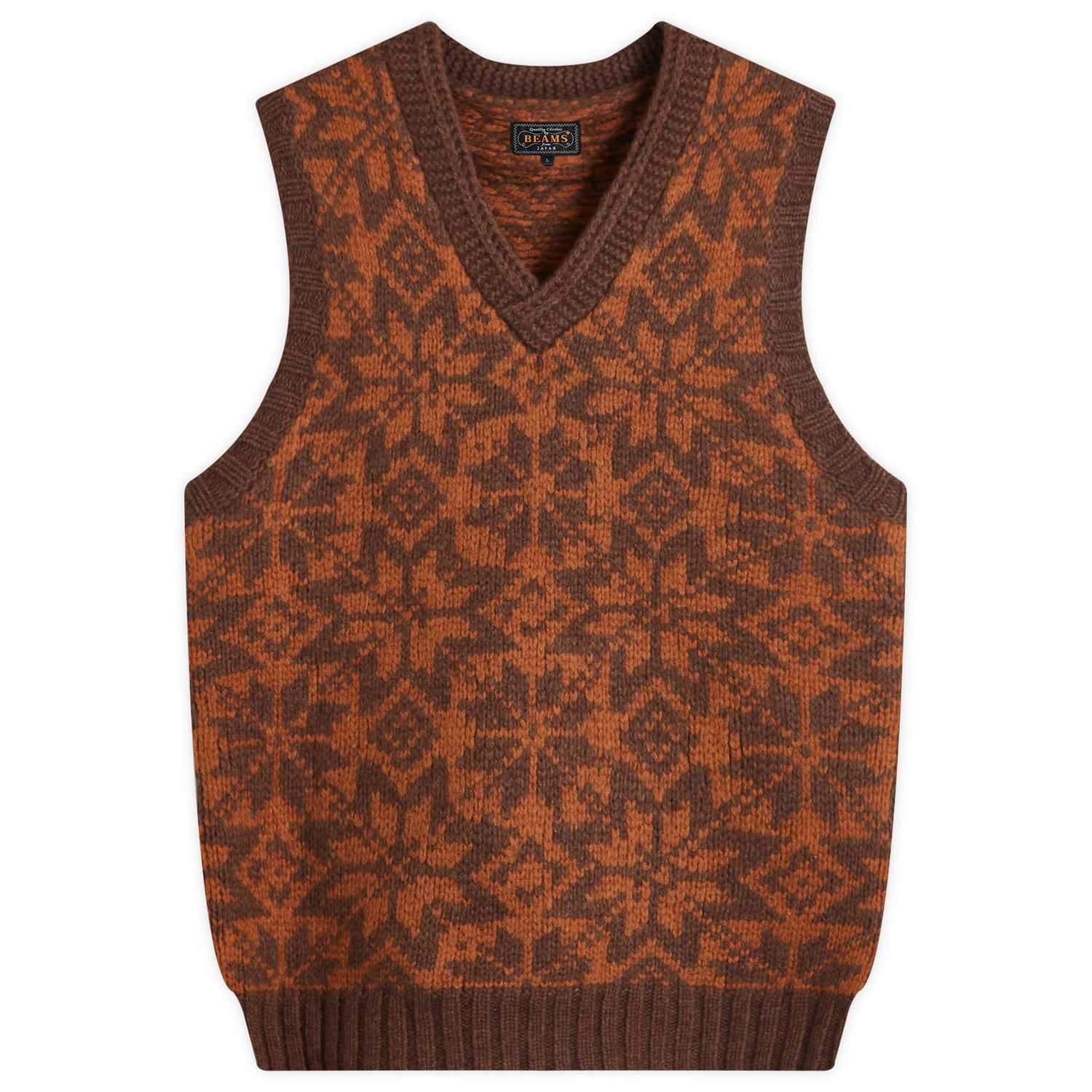 Sveter BEAMS Beams Plus Snow Pattern Knit Vest Hnedá | 3805-0047-156-28, 0