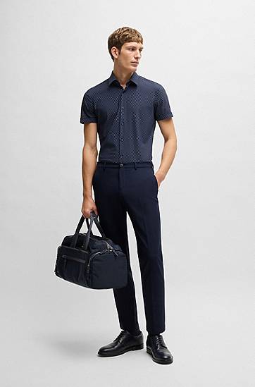 Košeľa BOSS Slim Fit Performance-Stretch Printed Jersey Shirt Navy | 50539369, 1