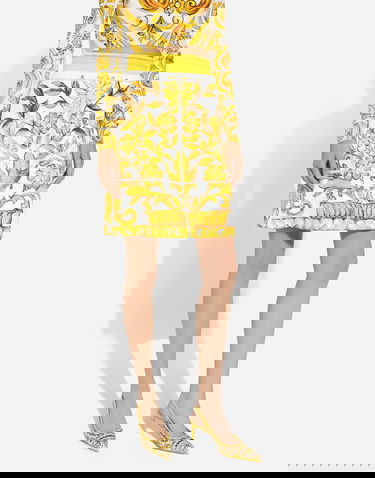 Sukňa Dolce & Gabbana Short Brocade Skirt with Majolica Print Biela | F4BCVTFPTAWHG3TN, 3