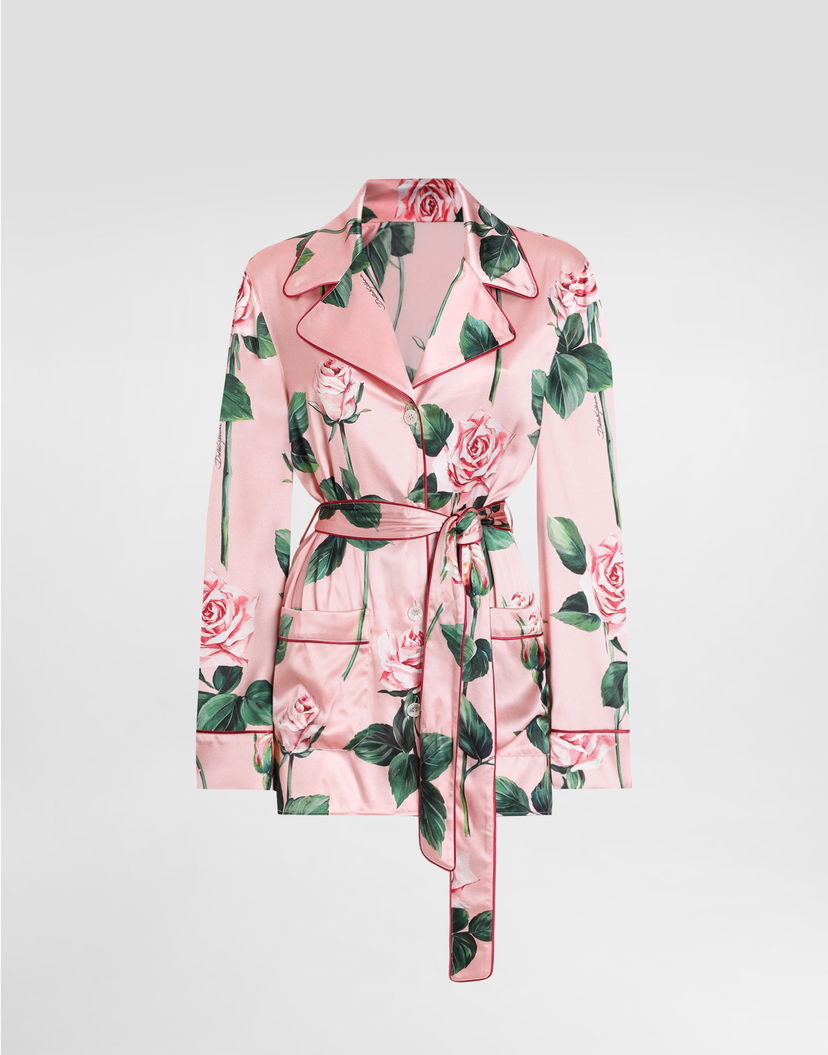 Pyžamo Dolce & Gabbana Dolce & Gabbana Rose-Print Satin Pajama Shirt Ružová | F5T44TFSA7DHF5IZ