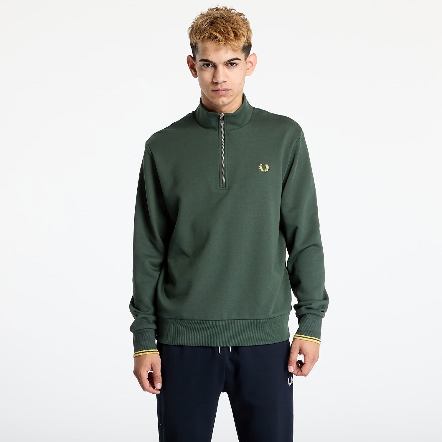 Mikina Fred Perry Fred Perry Half Zip Sweatshirt Zelené | M3574 X89, 0