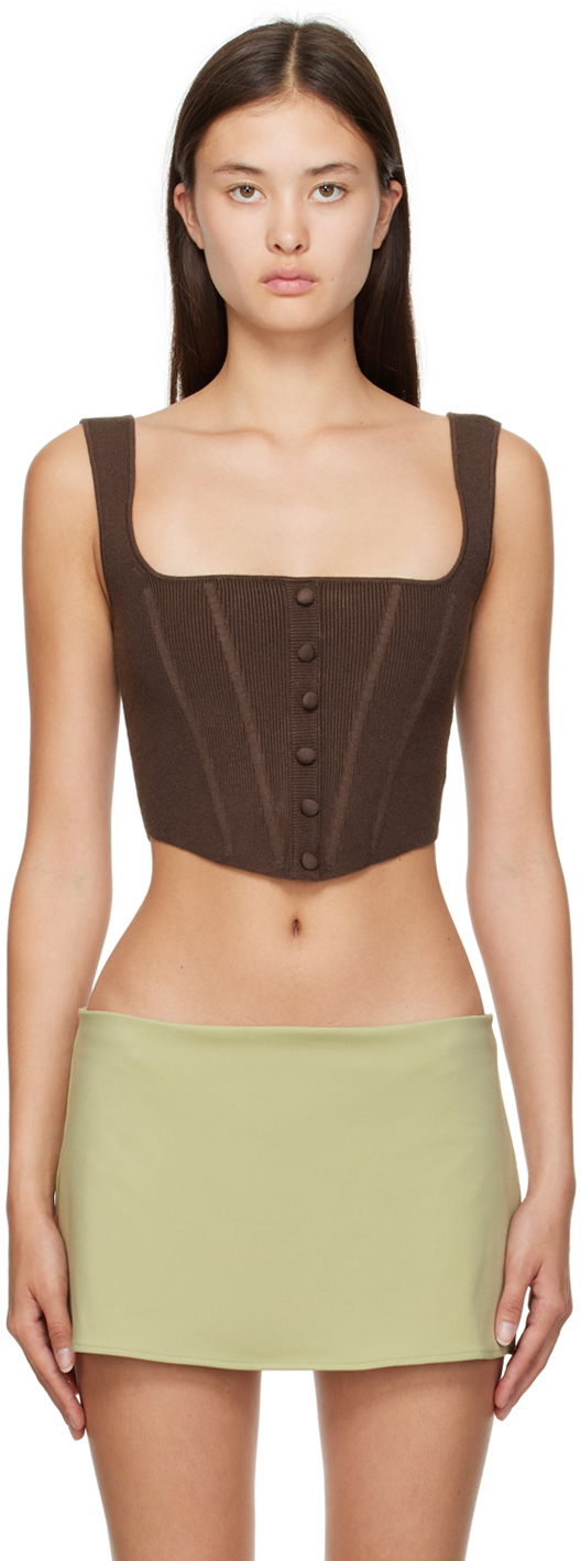 Tielko GUIZIO Guizio Corset Knit Camisole Hnedá | DGF22C1018NY_BRN, 0