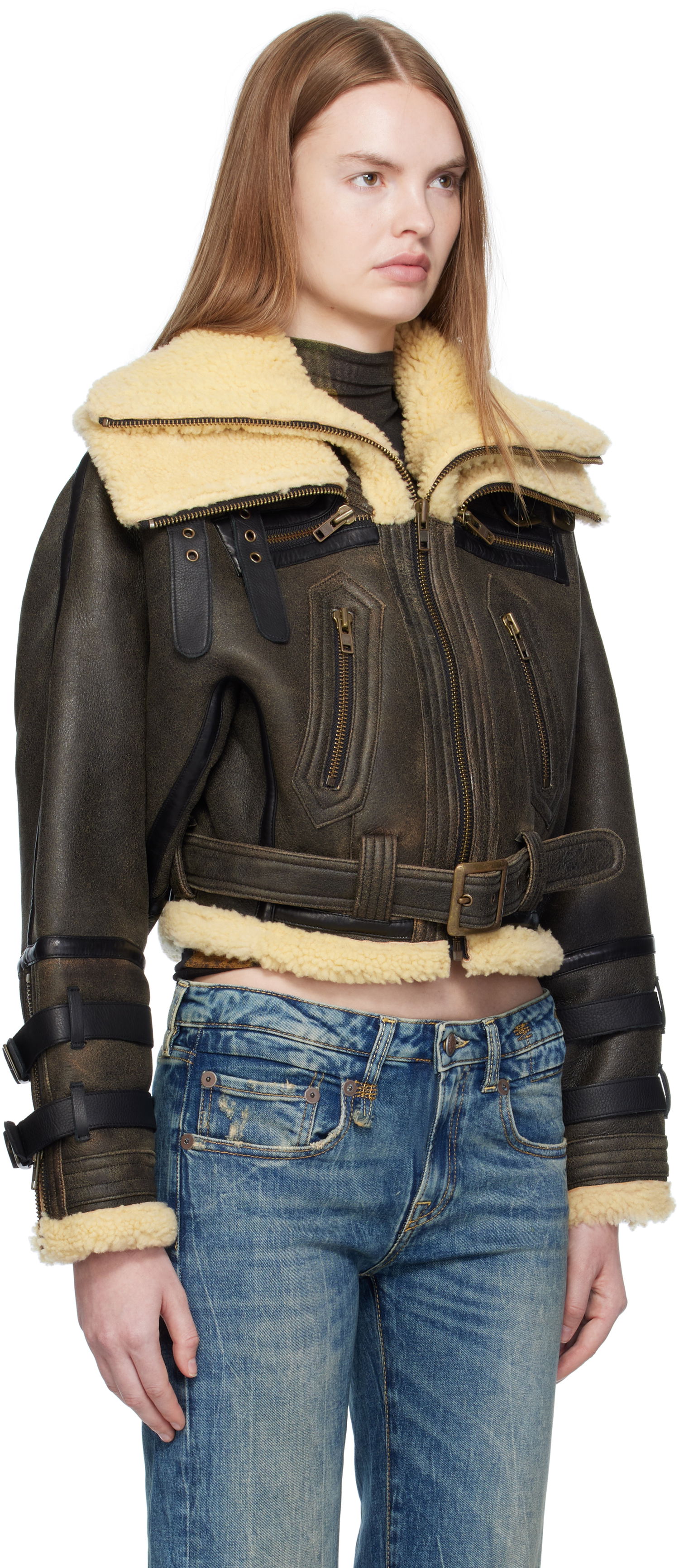 Bomber bunda R13 R13 Cropped Shearling Bomber Jacket Hnedá | R13WR423-R545A, 1