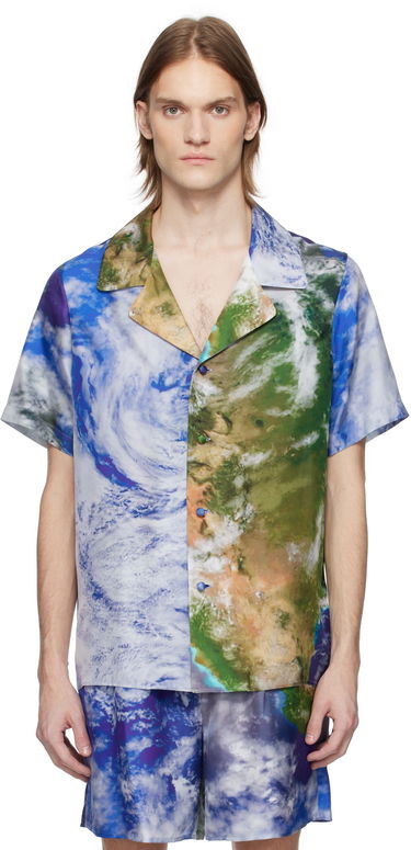 Košeľa Balmain Balmain Earth Print Silk Shirt Modrá | EH0HN067SE89, 0