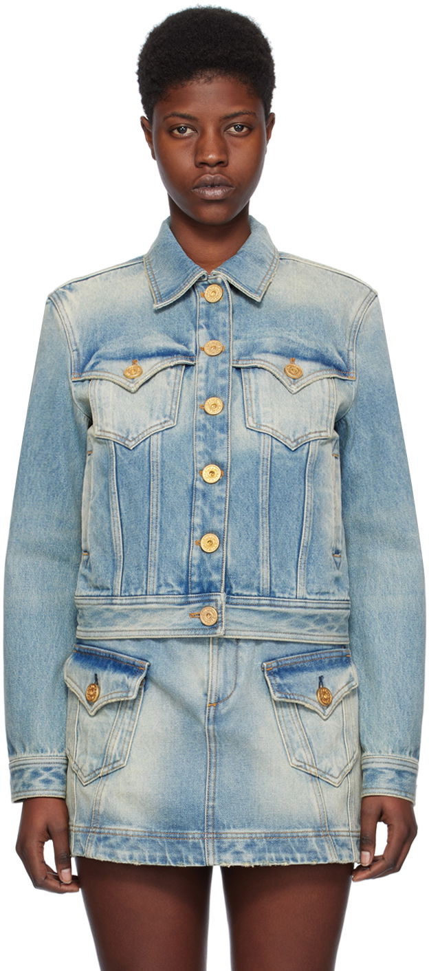 Bunda Balmain Vintage Denim Jacket Tyrkysová | CF1TC130DE04, 0