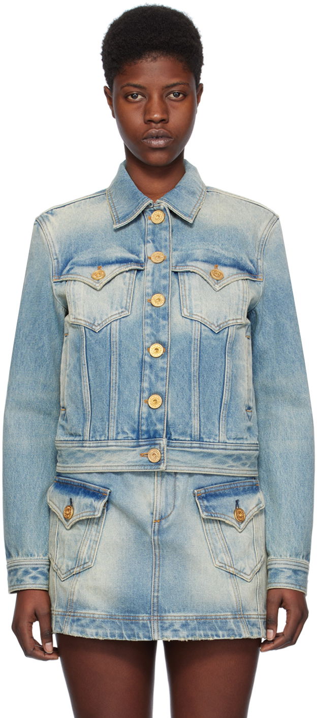 Bunda Balmain Vintage Denim Jacket Tyrkysová | CF1TC130DE04