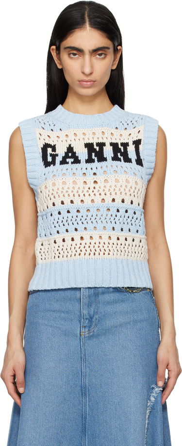 Sveter GANNI GANNI Striped Knit Vest Modrá | K2486, 0
