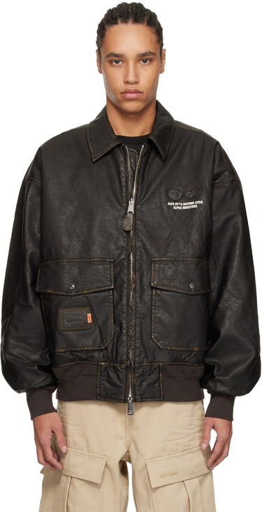 Bomber bunda AAPE by A Bathing Ape AAPE by A Bathing Ape Alpha Industries Edition Faux-Leather Bomber Jacket Čierna | AAPJKM9717XXNBWD, 0
