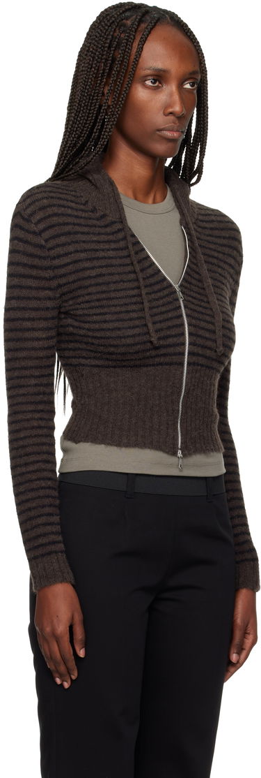 Mikina OUR LEGACY Striped Cropped Full-Zip Knit Hoodie Hnedá | W4253CD, 1