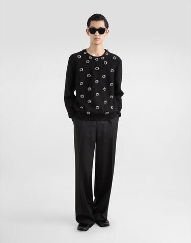 Sveter Dolce & Gabbana Embroidered Wool Round Neck Sweater With Jeweled Buttons Čierna | GXX01ZJCVWSN0000, 1