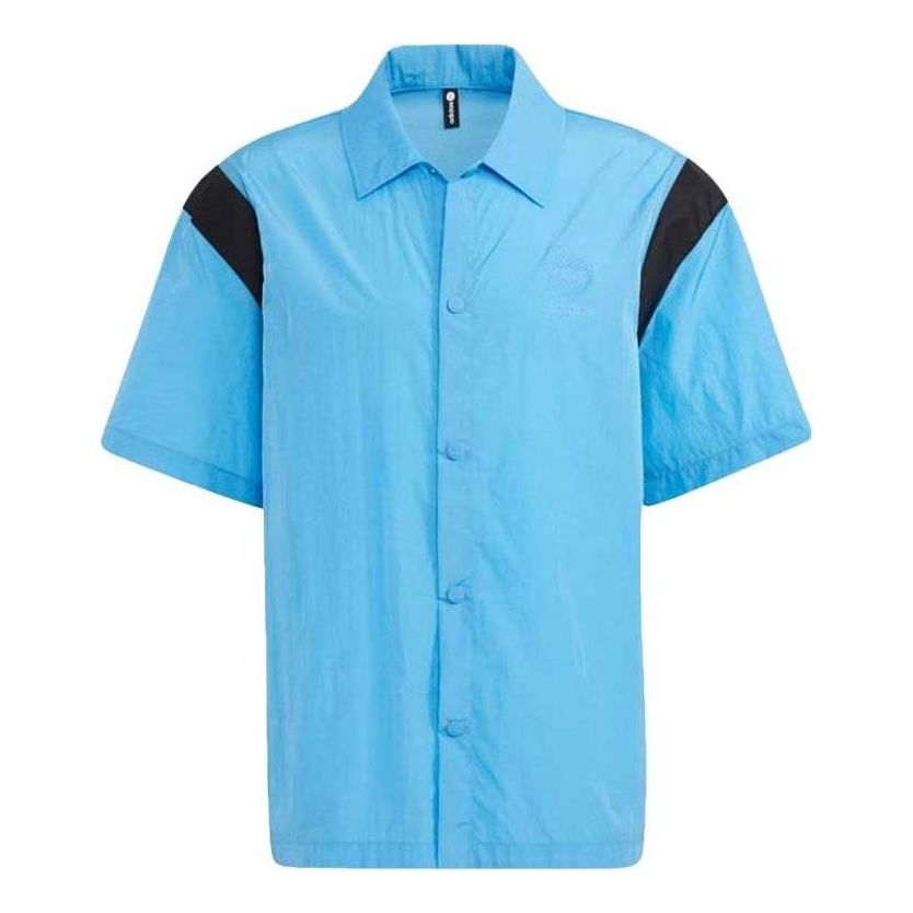 Košeľa adidas Originals Basketball Short Sleeve Button Up Shirt Modrá | HM9975, 0