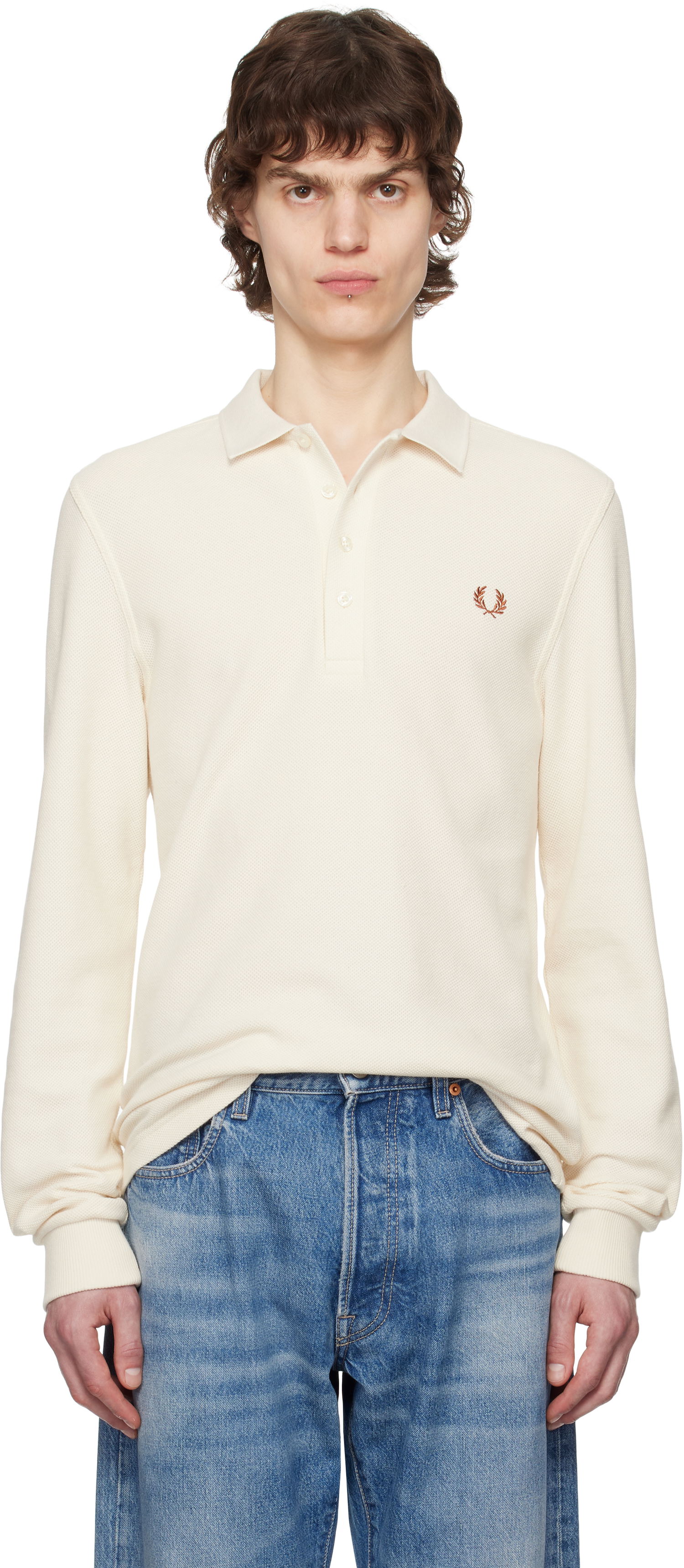 Polo tričko Fred Perry Fred Perry Honeycomb Long-Sleeve Polo Biela | M8693, 0