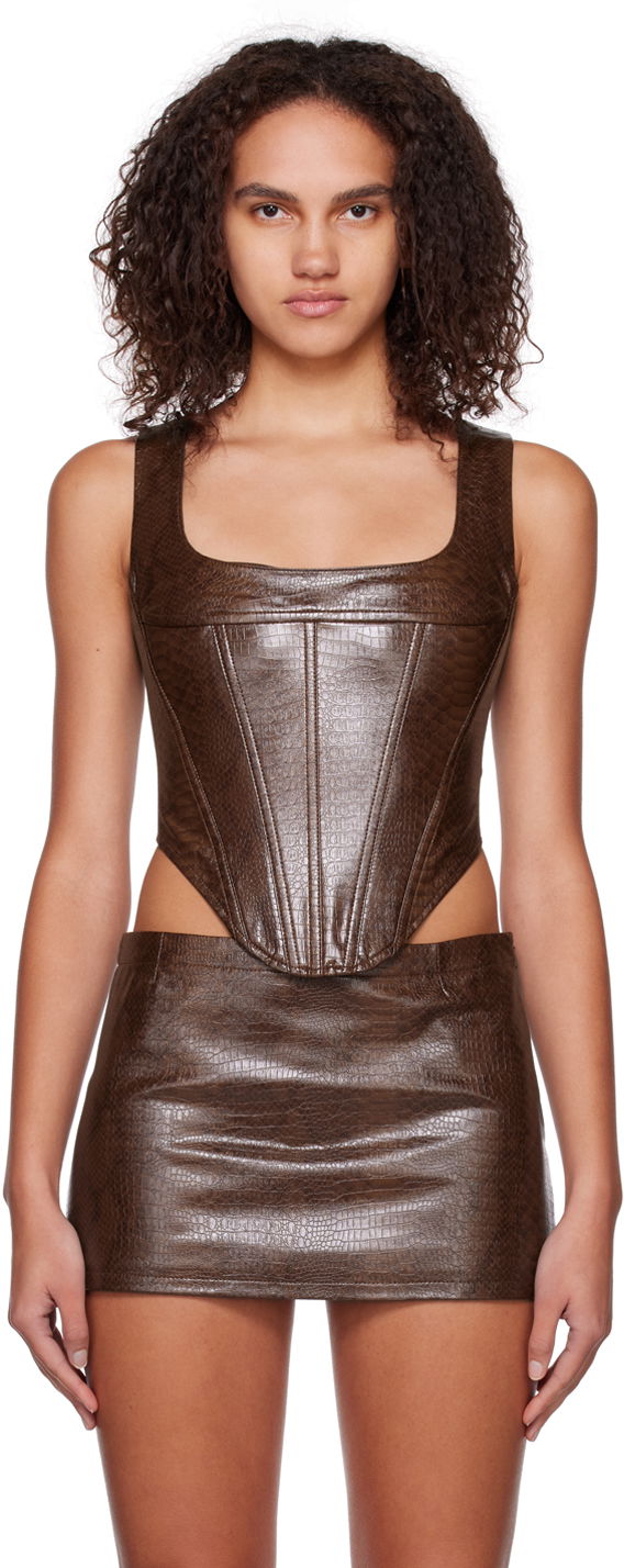 Sukňa Miaou Miaou Campbell Faux Leather Corset Tank Top Hnedá | 7020PYPCPY, 0