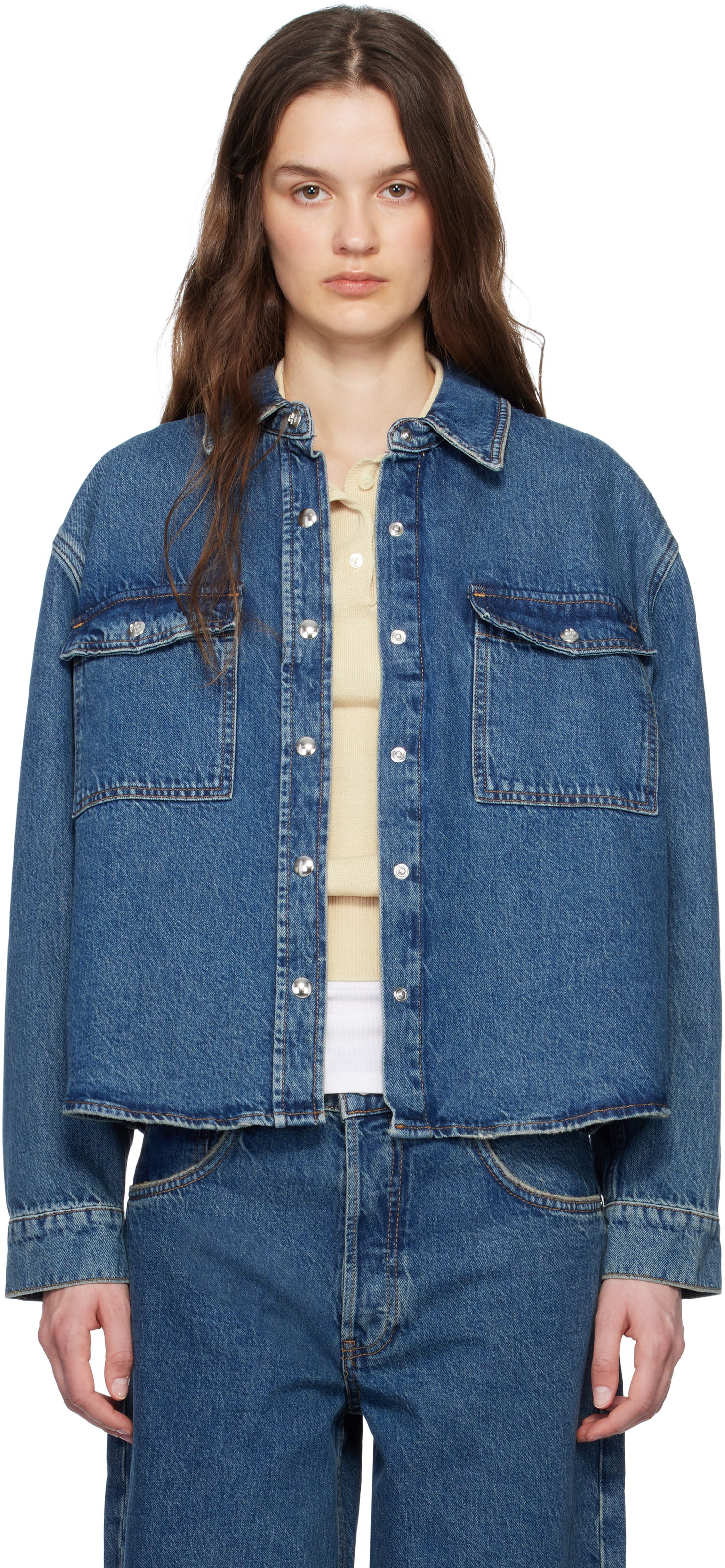 Bunda Anine Bing ANINE BING Paxton Cropped Denim Shirt Modrá | A-07-10673-WHD47, 0