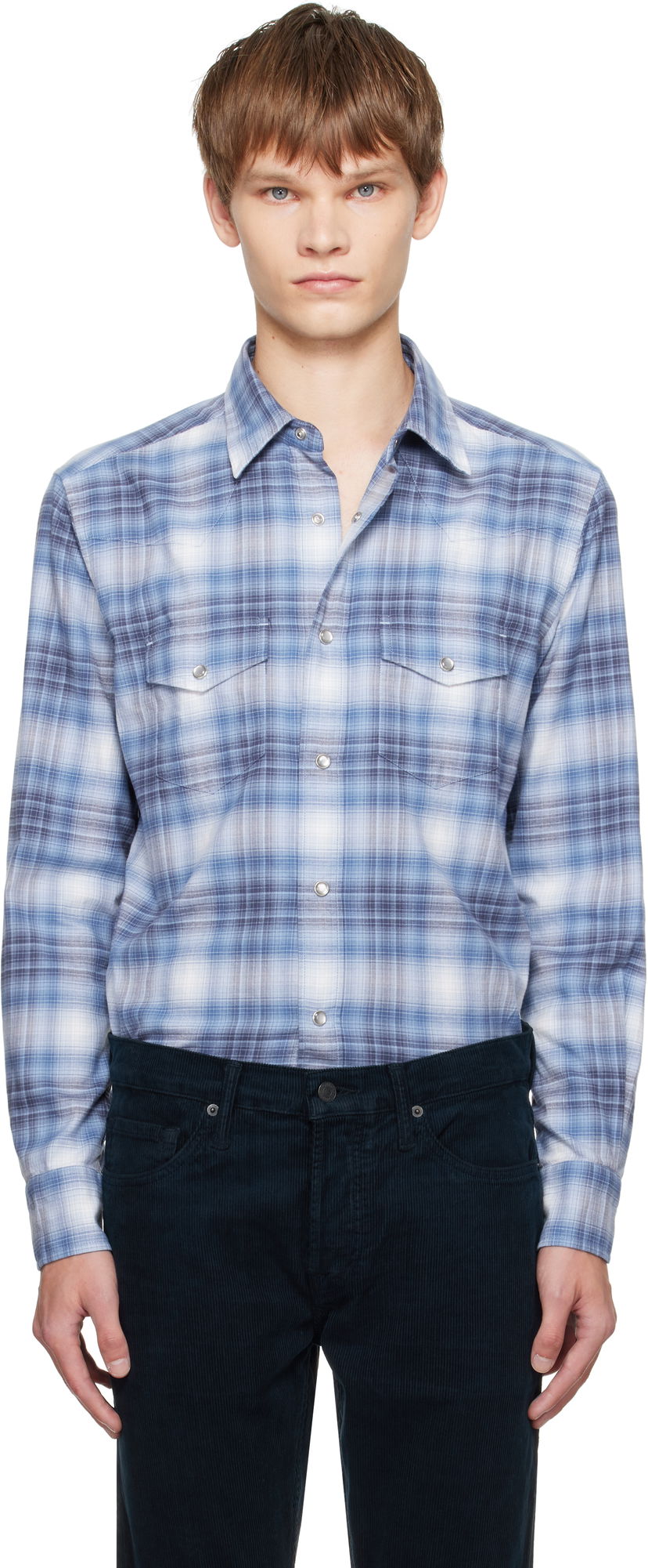 Košeľa Tom Ford TOM FORD Check Western Shirt Modrá | HDS001-FMC243