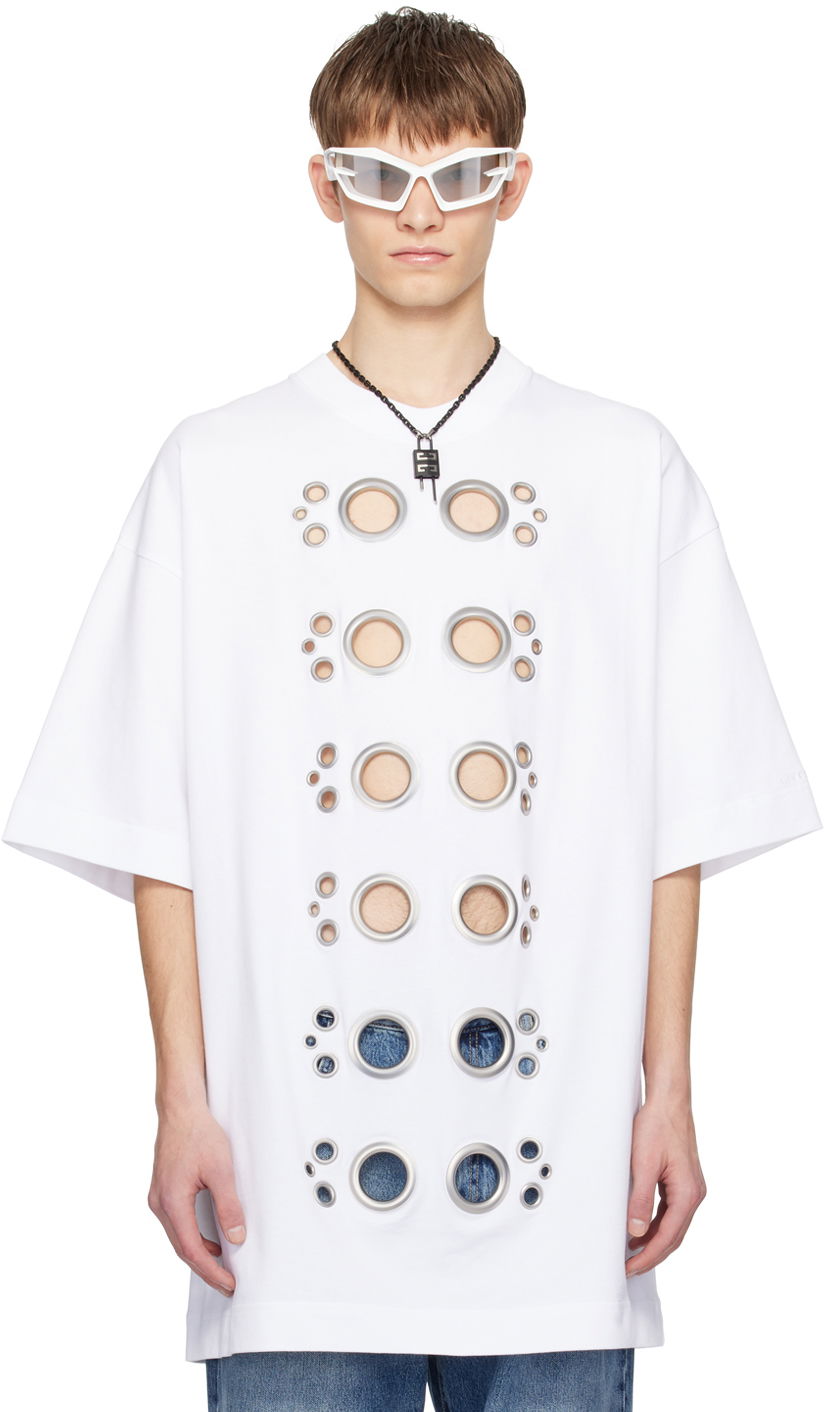 Tričko Givenchy Eyelet Oversized T-Shirt Biela | BM71KL3YLR100, 0