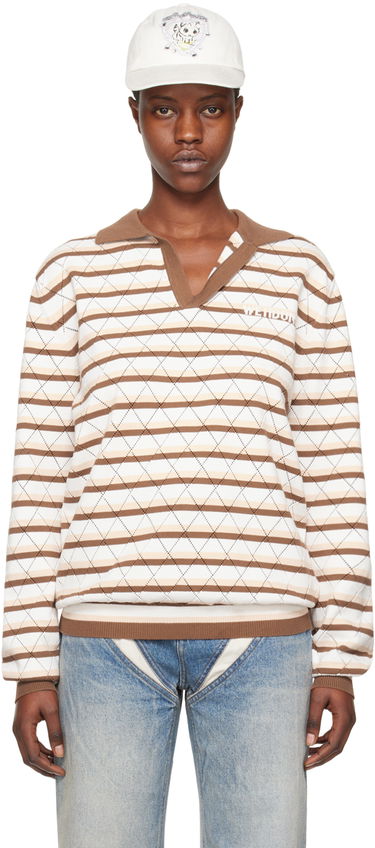 Polo tričko We11done Striped Long Sleeve Polo Béžová | WD-KT0-24-639-U-BR, 0